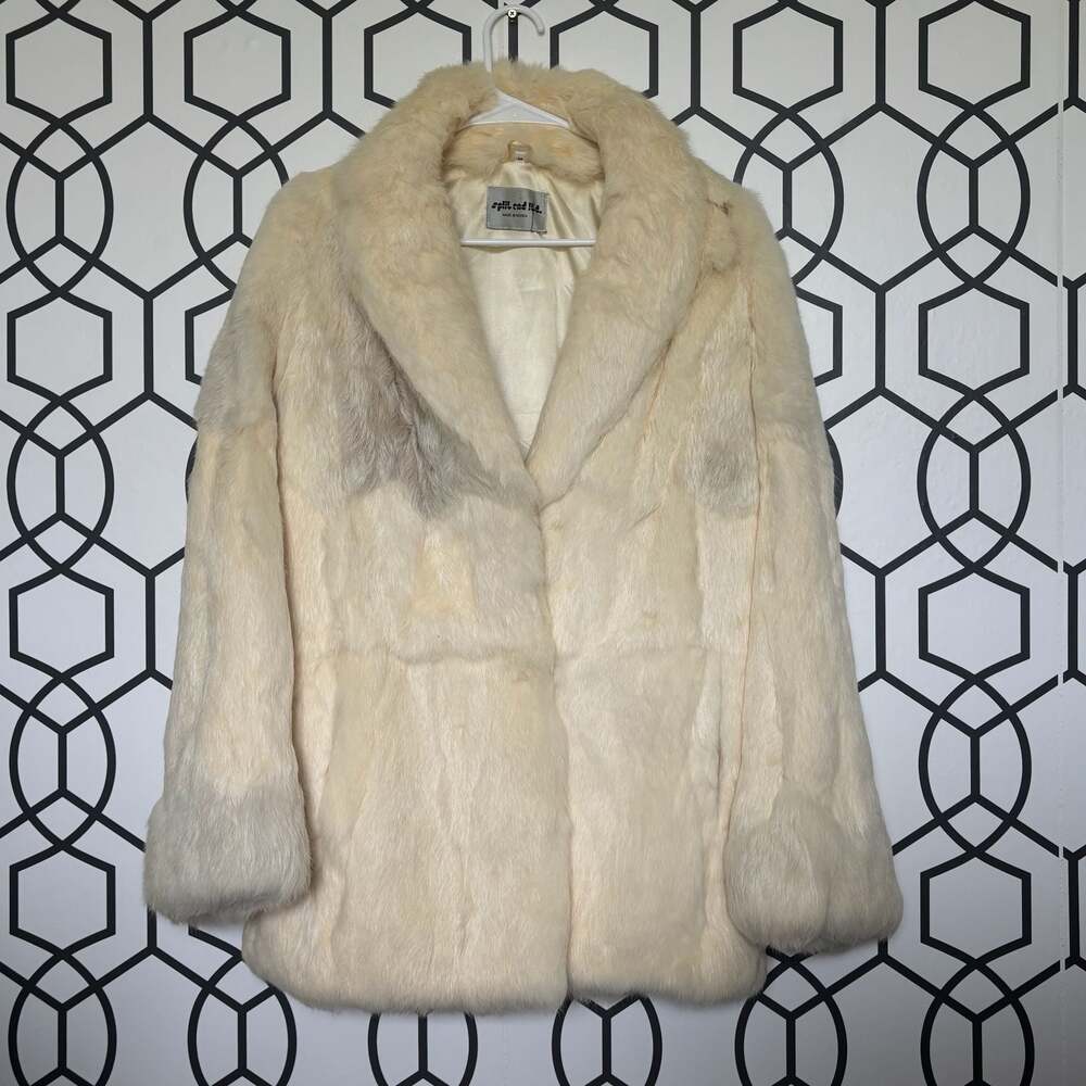 Split End Ltd. Vintage French Rabbit Fur Coat Cream Grey Size M